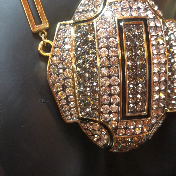 AKKAD Crystal Pave Gold Tone & Black Enamel Statement Necklace - Picture 5 of 16